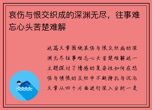 哀伤与恨交织成的深渊无尽，往事难忘心头苦楚难解